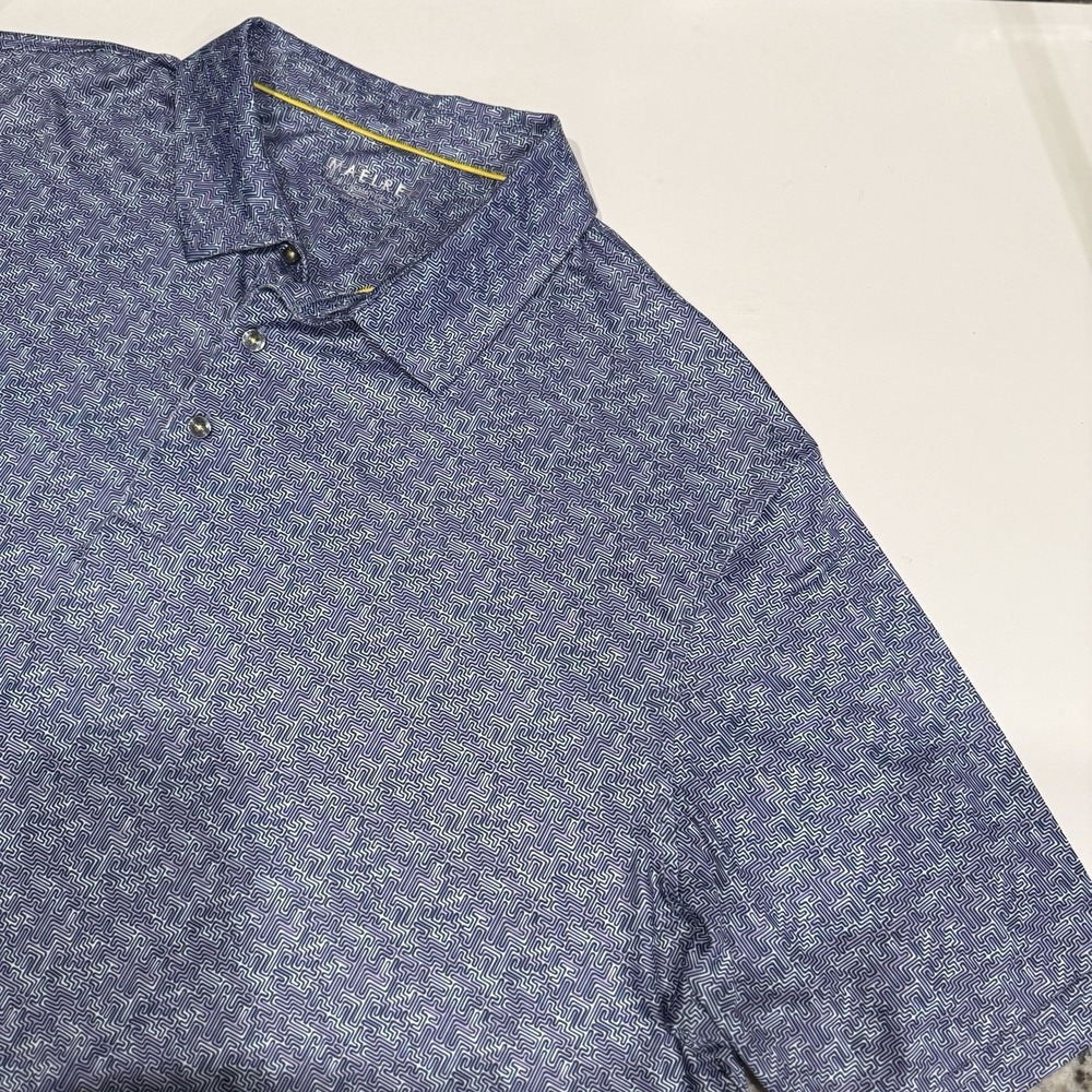 MAELREG Performance Golf Polo Shirt Mens 3XL Blue White Abstract Maze Print